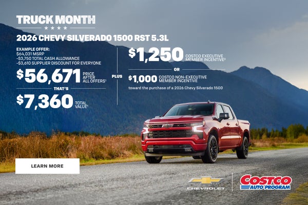 2026 Chevy Silverado 1500 RST 5.3L. EXAMPLE OFFER: $64,031 MSRP - $3,750 Total Cash Allowance - $...
